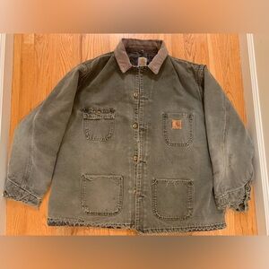 Vintage Carhartt C01 Chore Coat XXL Distressed Blanket Lined Green Barn Jacket